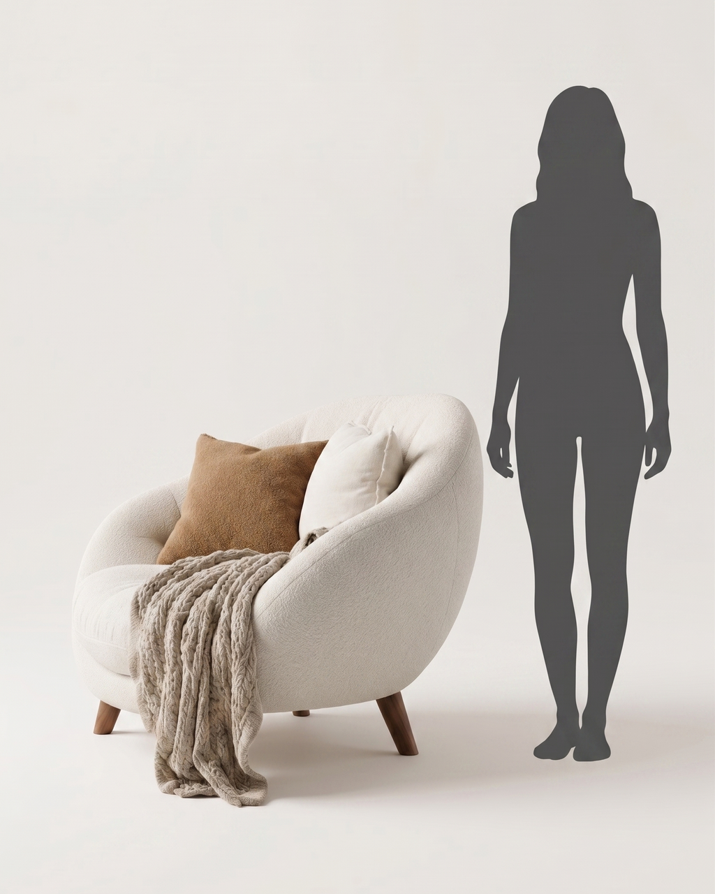 Treya Premium Bouclé Egg Accent Chair - Luxury Upholstered Cuddle Armchair with Natural Oak Legs - Modern Teddy Fabric Lounge Chair for Living Room & Bedroom - Cream White (Cream White)